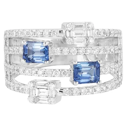 14K Solid Gold Diamond and Sapphire Eternity Ring