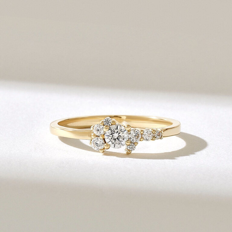 0.30ctw Natural Diamond Cluster Engagement Ring: 14k Minimalist Solid Gold Promise Ring