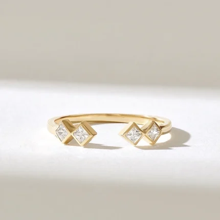 Natural Diamond Open Bezel Squares Ring | Princess Cut Natural Diamond Ring | Open Wedding Band