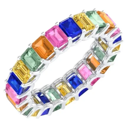 14K Solid Gold Multi-Sapphire Solitaire Band