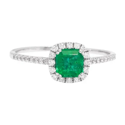 14K Solid Gold 0.79 Carat Natural Emerald and Diamond Halo Cluster Ring