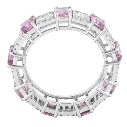 14K Solid Gold 5.92 Carat Diamond and Pink Sapphire Eternity Band
