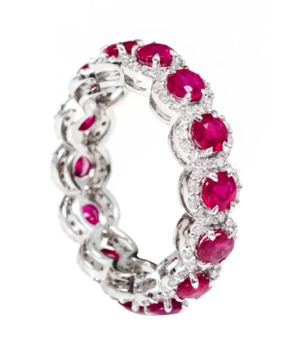 14K Solid Gold 3.39 Carat Ruby and Diamond Cluster Eternity Band Ring