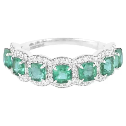 14K Solid Gold Lab Grown Emerald & Diamond Ring