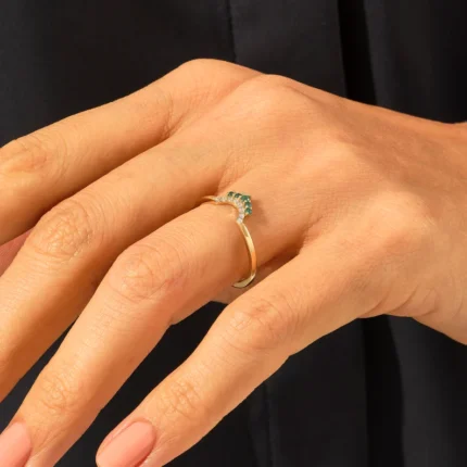 14K Solid Gold Emerald Curve Ring