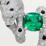 Pre-Owned Panthère de Cartier Pavé Earrings in White Gold with Cushion-Cut Emeralds, Diamonds, Onyx, and Emerald Accents - Image 2