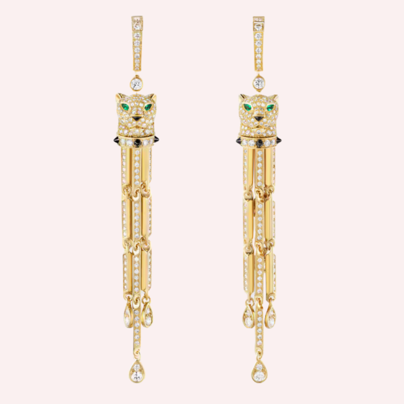 Pre-Owned Panthère de Cartier Pavé Earrings in Yellow Gold with Diamonds, Onyx, and Emeralds
