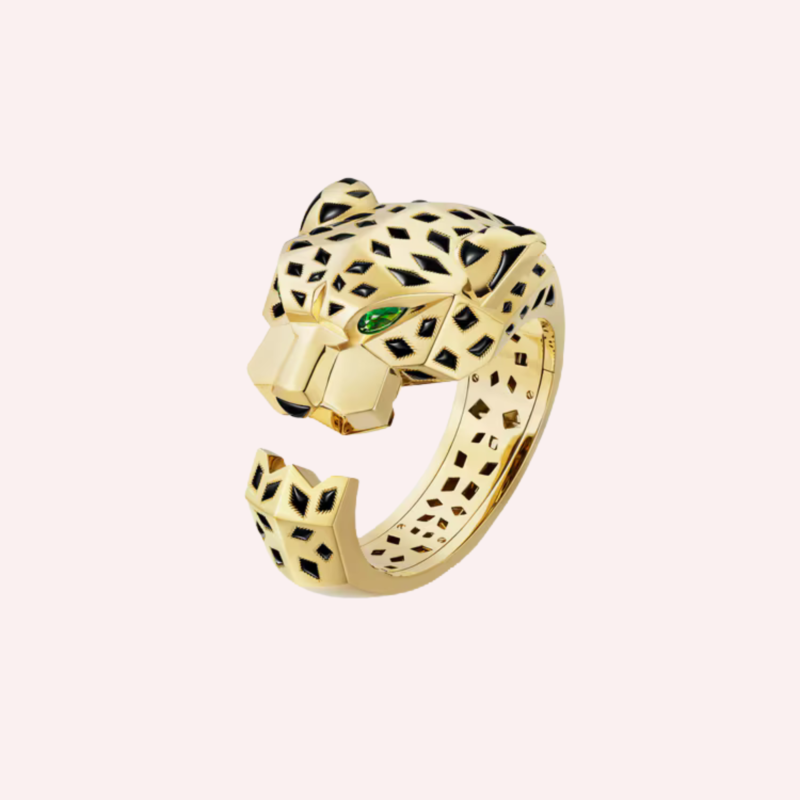 Pre-Owned Panthère de Cartier Cuff Bracelet in Yellow Gold with Onyx and Tsavorite Garnets