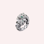 Pre-Owned Cartier Les Indomptables Pavé Ring in 18K White Gold with Diamonds, Emeralds, Onyx, and Moonstone