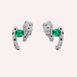 Pre-Owned Panthère de Cartier Pavé Earrings in White Gold with Cushion-Cut Emeralds, Diamonds, Onyx, and Emerald Accents