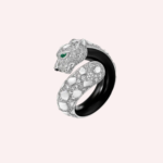 Pre-Owned Cartier Panthère de Cartier Pavé Ring in 18K White Gold with Diamonds, Emeralds, Onyx, and Black Lacquer