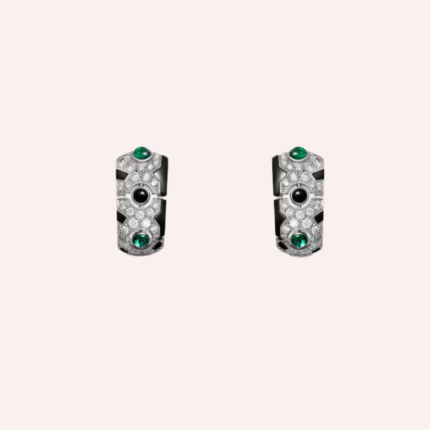 Pre-Owned Cartier Panthère de Cartier Sur Naturel Pavé Pendant Earrings in 18K White Gold with Diamonds, Emeralds, and Onyx