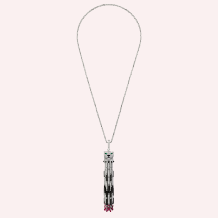 Pre-Owned Panthère de Cartier Pavé Long Necklace in White Gold with Rubies, Diamonds, Onyx, and Emeralds, Multi-Wear Large Model