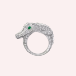 Pre-Owned Cartier Faune et Flore Pavé Ring in 18K White Gold with Emeralds and Diamonds