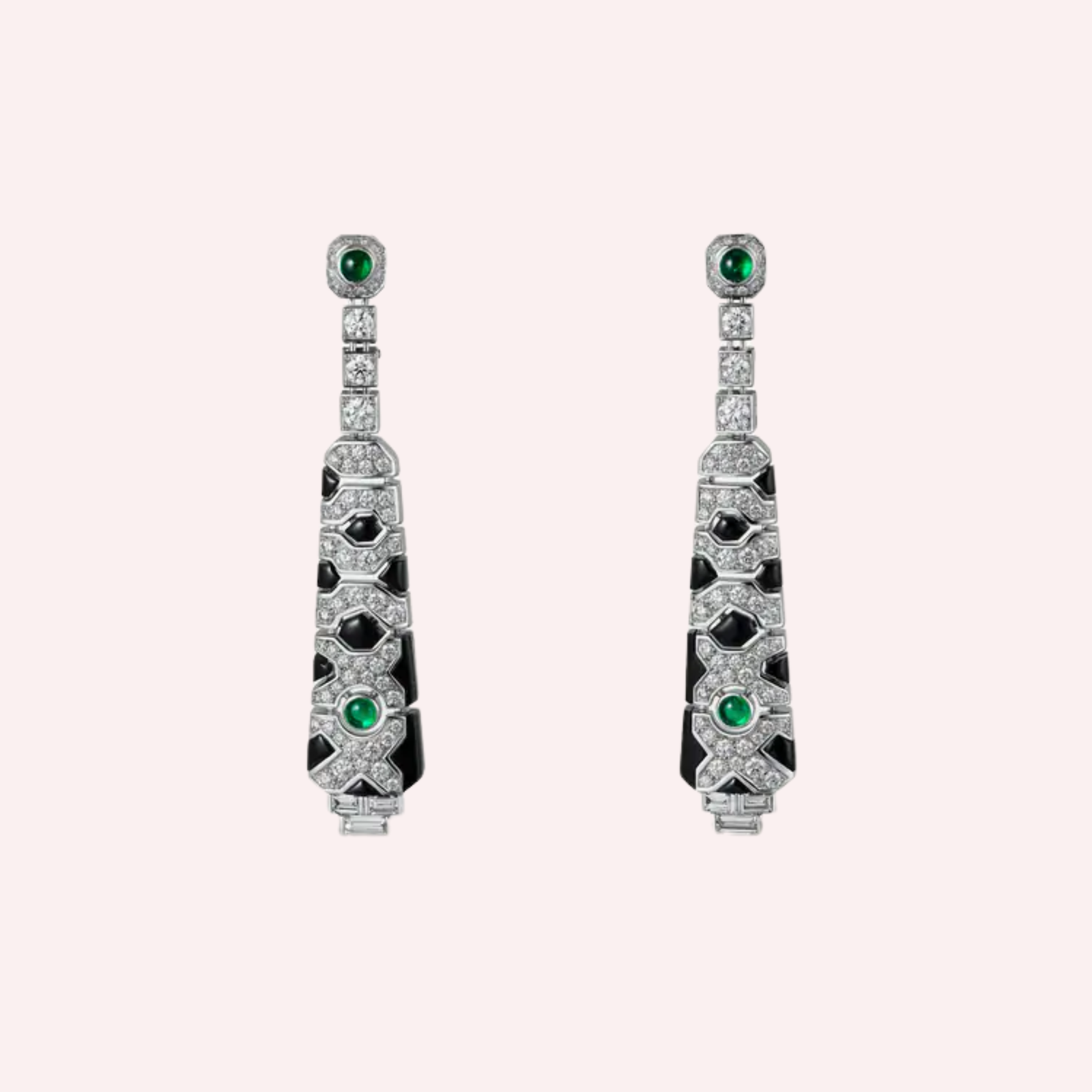 Pre-Owned Cartier Panthère de Cartier Sur Naturel Pavé Pendant Earrings in 18K White Gold with Diamonds, Emeralds, and Onyx Pre-Owned Cartier Panthère de Cartier Sur Naturel Pavé Pendant Earrings in 18K White Gold with Diamonds, Emeralds, and Onyx