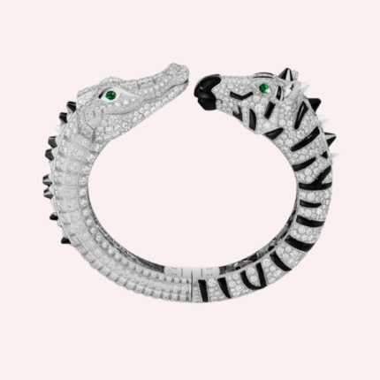 Pre-Owned Cartier Les Indomptables Zebra & Crocodile Bracelet in 18K White Gold with Diamonds, Emerald, and Onyx