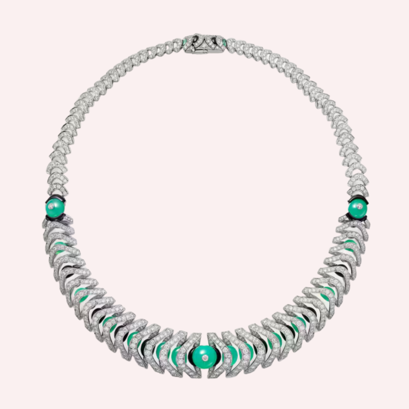 Pre-Owned Cartier Géométrie & Contrastes Chrysoprase Pavé Necklace in 18K White Gold with Diamonds and Onyx