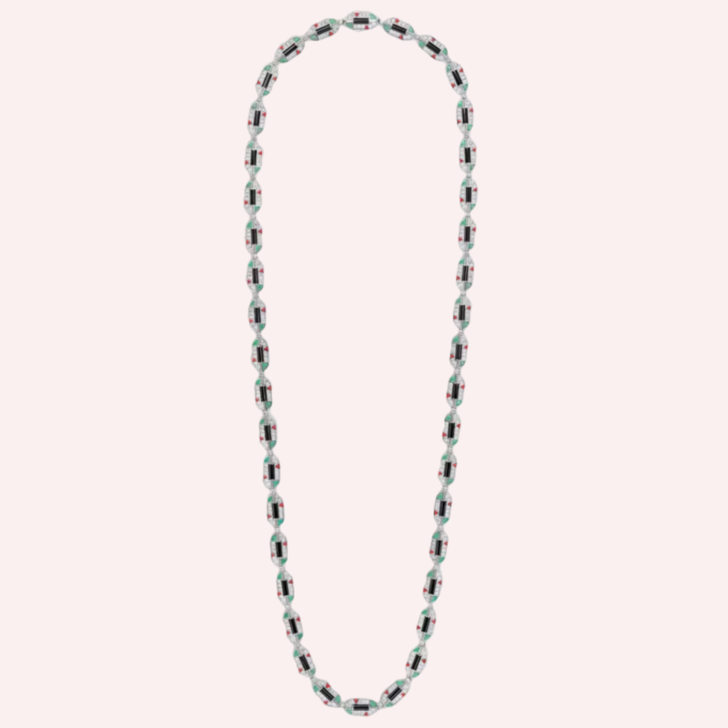 Pre-Owned Cartier Géométrie & Contrastes Chrysoprase Transformable Pavé Necklace in 18K White Gold with Diamonds, Onyx, and Coral