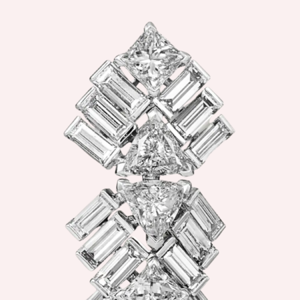 Pre-Owned Reflection de Cartier Earrings in White Gold with Baguette-, Princess-, and Trilliant-Cut Diamonds