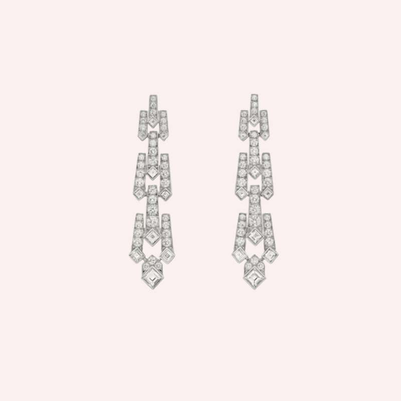 Pre-Owned Cartier Diamond Collection Earrings in White Gold with Square-Shaped and Brilliant-Cut Diamonds