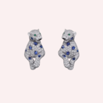 Pre-Owned Panthère de Cartier Pavé Earrings in White Gold with Diamonds, Onyx, Emeralds, and Sapphires - Image 3