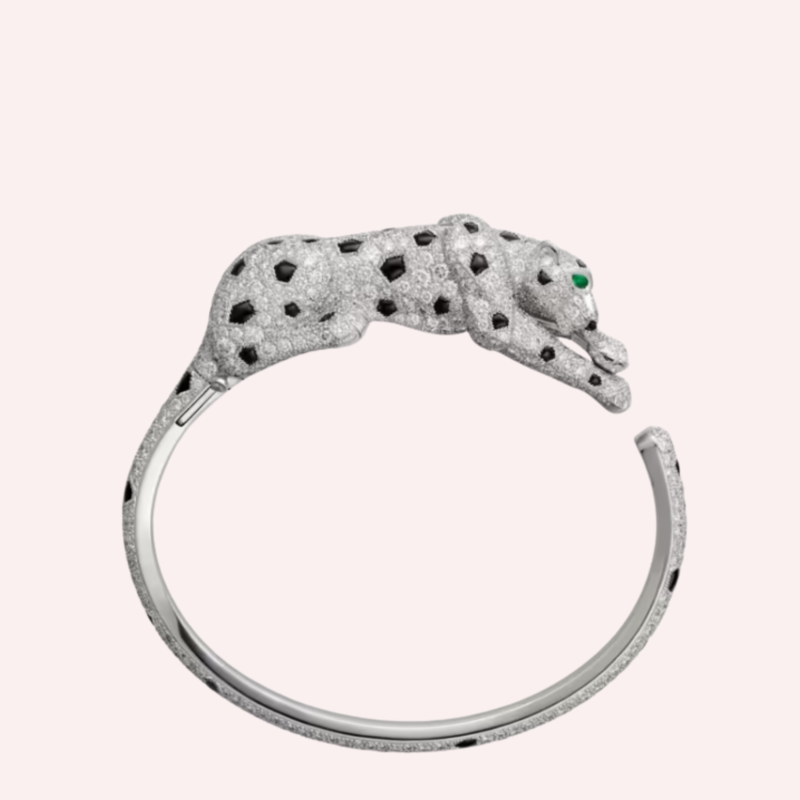 Pre-Owned Cartier Panthère de Cartier Paved Bracelet in White Gold with Diamonds, Onyx & Emeralds