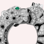 Pre-Owned Cartier Les Indomptables Pavé Ring in 18K White Gold with Diamonds, Emeralds, Onyx, and Moonstone