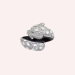 Pre-Owned Cartier Panthère de Cartier Pavé Ring in 18K White Gold with Diamonds, Emeralds, Onyx, and Black Lacquer