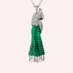 Pre-Owned Cartier Faune et Flore Les Oiseaux Libérés Pavé Necklace in 18K White Gold with Emerald Beads, Emeralds, Mother-of-Pearl, and Diamonds