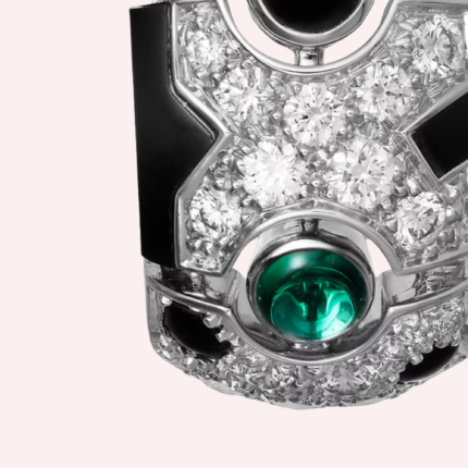 Pre-Owned Cartier Panthère de Cartier Sur Naturel Pavé Pendant Earrings in 18K White Gold with Diamonds, Emeralds, and Onyx