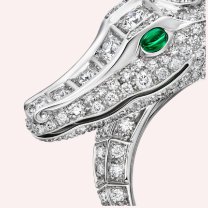Pre-Owned Cartier Faune et Flore Pavé Ring in 18K White Gold with Emeralds and Diamonds