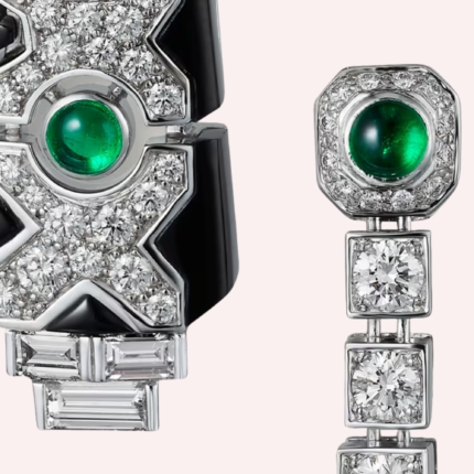 Pre-Owned Cartier Panthère de Cartier Sur Naturel Pavé Pendant Earrings in 18K White Gold with Diamonds, Emeralds, and Onyx