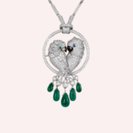 Pre-Owned Cartier Faune et Flore Les Oiseaux Libérés Pavé Necklace with Emerald Drops in 18K White Gold - Image 3
