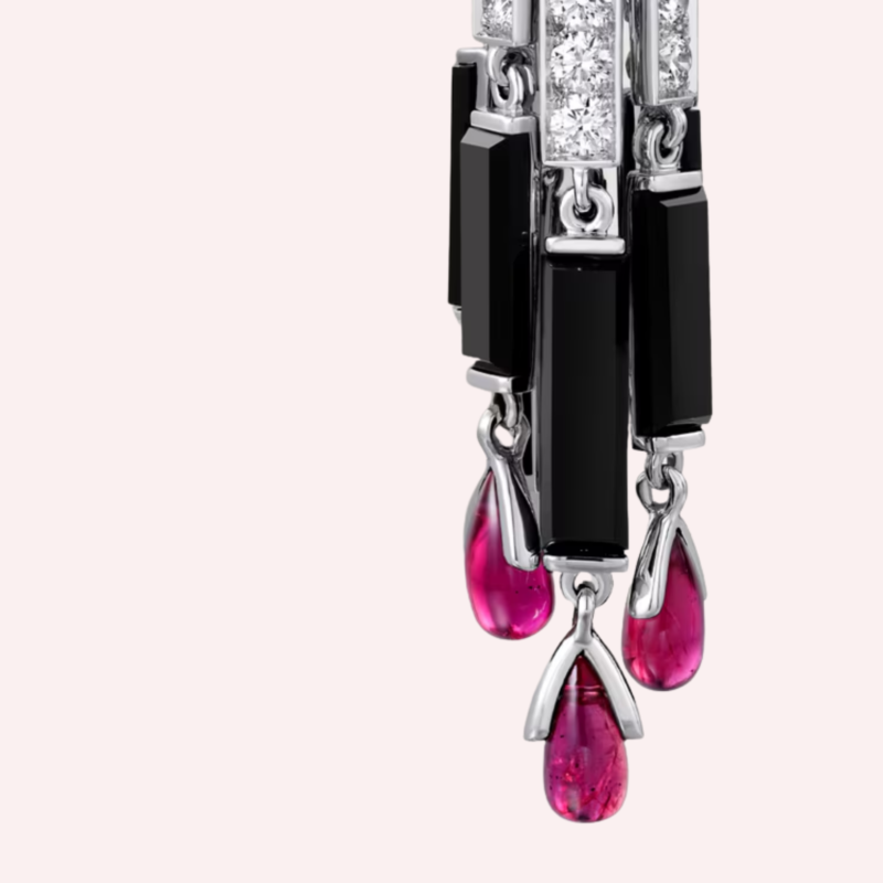Pre-Owned Cartier Panthère de Cartier Large Model Pavé Earrings in 18K White Gold with Diamonds, Rubies, Emeralds, and Onyx