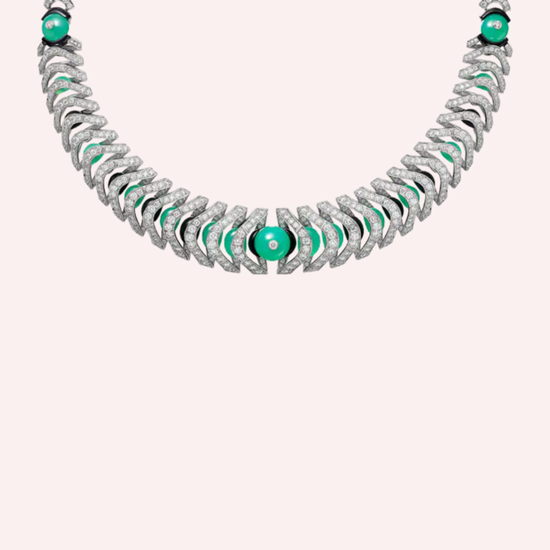 Pre-Owned Cartier Géométrie & Contrastes Chrysoprase Pavé Necklace in 18K White Gold with Diamonds and Onyx
