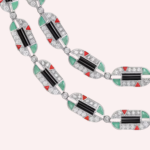 Pre-Owned Cartier Géométrie & Contrastes Chrysoprase Transformable Pavé Necklace in 18K White Gold with Diamonds, Onyx, and Coral