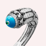 Pre-Owned Cartier Géométrie & Contrastes Turquoise Pavé Bracelet in 18K White Gold with Diamonds, Emerald Cabochons, and Black Lacquer