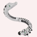 Pre-Owned Indomptables de Cartier Zebra and Crocodile High Jewelry Bracelet in White Gold with Diamonds, Emerald, and Onyx