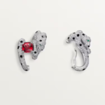 Pre-Owned Panthère de Cartier Pavé Earrings in White Gold with Cushion-Cut Rubies, Diamonds, Onyx, and Emerald Accents - Image 4