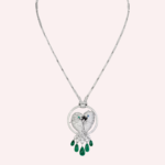 Pre-Owned Cartier Faune et Flore Les Oiseaux Libérés Pavé Necklace with Emerald Drops in 18K White Gold - Image 4