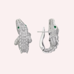 Pre-Owned Cartier Faune et Flore Pavé Earrings in 18K White Gold with Emeralds and Diamonds - Image 4