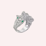 Pre-Owned Cartier Faune et Flore Pavé Ring in 18K White Gold with Emeralds and Diamonds - Image 4