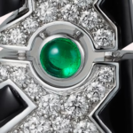 Pre-Owned Cartier Panthère de Cartier Sur Naturel Pavé Pendant Earrings in 18K White Gold with Diamonds, Emeralds, and Onyx - Image 4