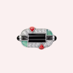 Pre-Owned Cartier Géométrie & Contrastes Chrysoprase Pavé Ring in 18K White Gold with Diamonds, Onyx, and Coral - Image 4