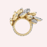 Pre-Owned Cartier Grain de Café Semi-Pavé Ring in 18K Yellow Gold and Platinum with Diamonds - Image 5