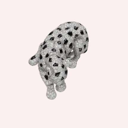 Pre-Owned Panthère de Cartier Pavé Ring in White Gold with Diamonds, Emerald, and Onyx