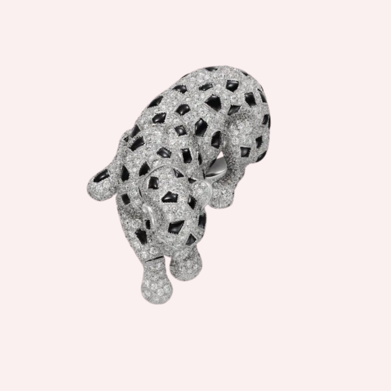 Pre-Owned Panthère de Cartier Pavé Ring in White Gold with Diamonds, Emerald, and Onyx