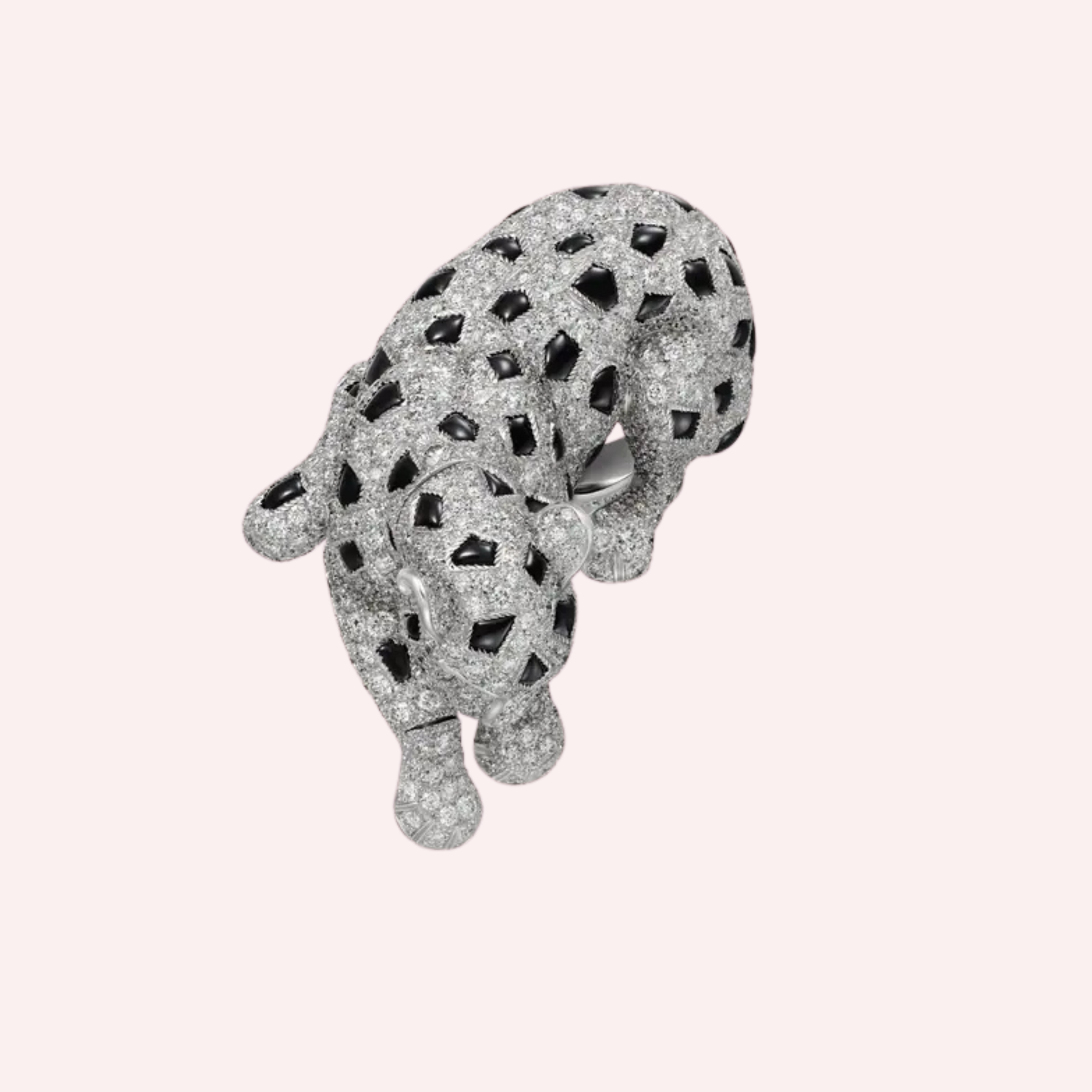 Pre-Owned Panthère de Cartier Pavé Ring in White Gold with Diamonds, Emerald, and Onyx Pre-Owned Panthère de Cartier Pavé Ring in White Gold with Diamonds, Emerald, and Onyx