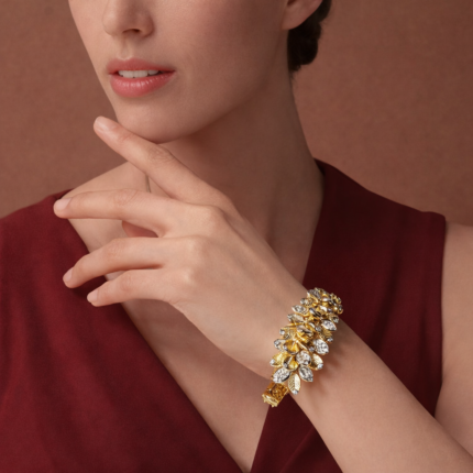 Pre-Owned Cartier Grain de Café Bracelet in 18K Yellow Gold and Platinum with Diamonds