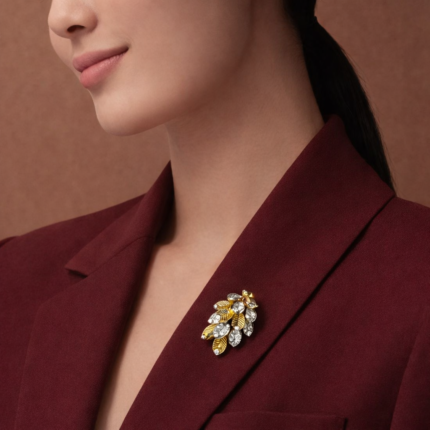 Pre-Owned Cartier Grain de Café Brooch in 18K Yellow Gold and Platinum with Diamonds